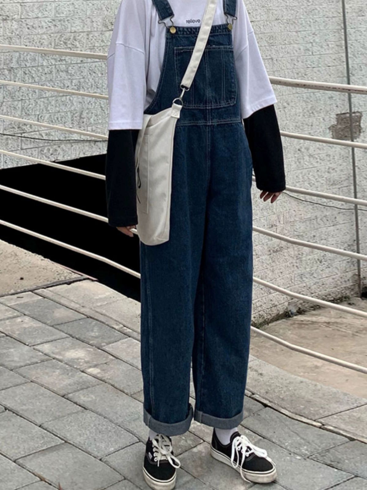 멜빵바지 가을 데님 청바지 배기핏 하이웨스트 멜빵 반바지 일자핏 여자청 여성바지 슬랙스 스카이블루 S - 상세 이미지 3