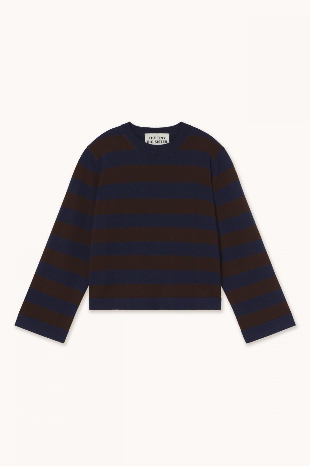 타이니코튼 스트라이프 크롭 긴팔 니트 스웨터 AW25-691KB5 NAVY/CHOCOLATE - 상품 이미지