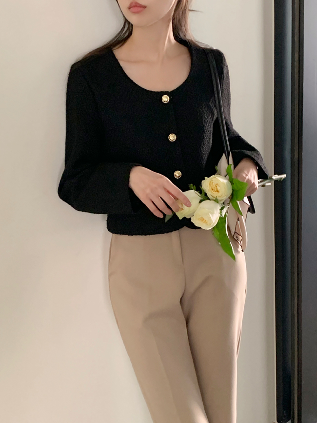 골드버튼 트위드 자켓 여성용 유넥 크롭 자켓 긴팔 데일리 출근 하객룩 jk3000 - 상세 이미지 5