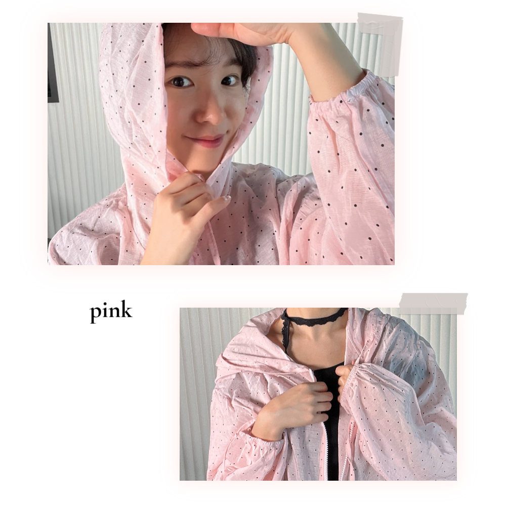 도트 후드 바람막이 시스루 땡땡이 얇은 점퍼 - 상세 이미지 2