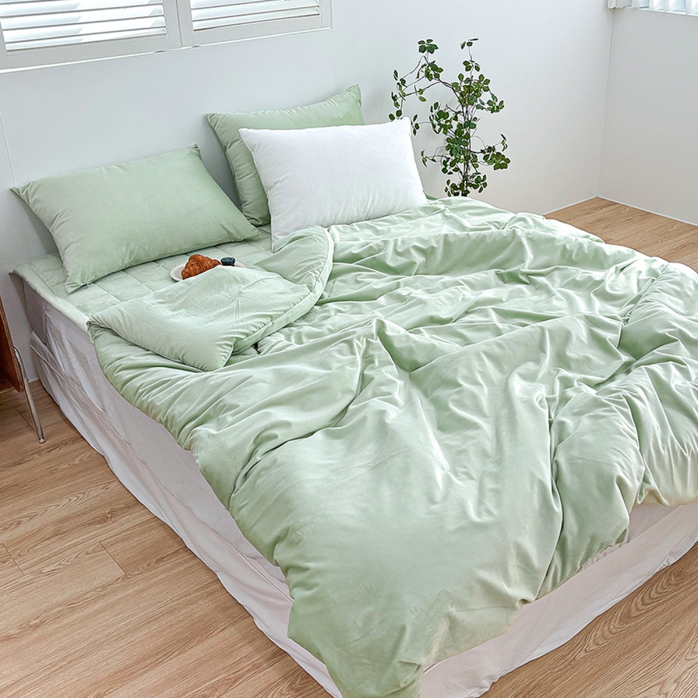 포근한 윈터테일 리버서블 겨울 밍크 극세사 옥수수솜 무봉제 차렵이불 세트 페어리 라임, DK패드세트(이불+베개커버+침대패드)