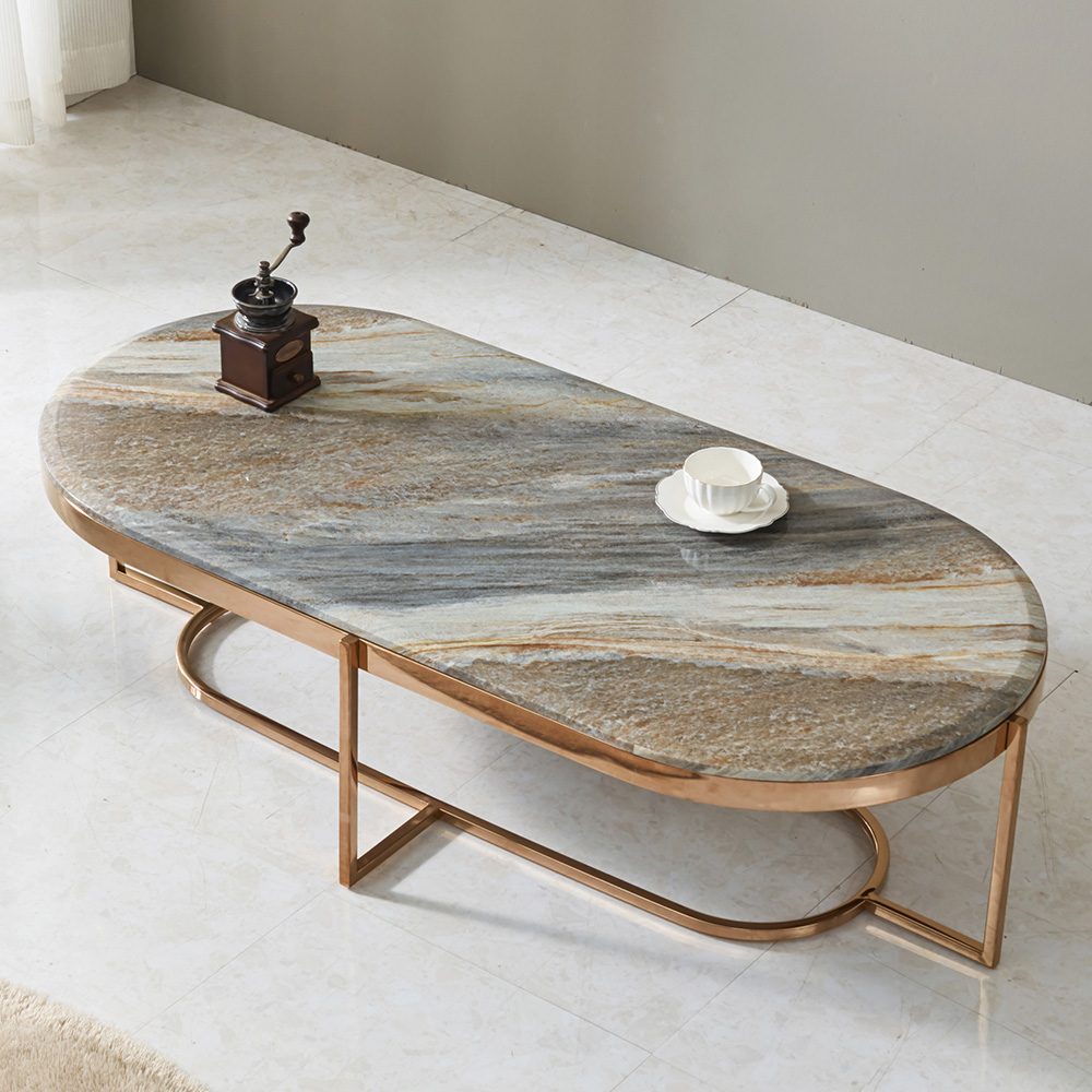 스코나 아먼드 스텐 로즈골드 대리석 거실 소파 테이블 좌탁
