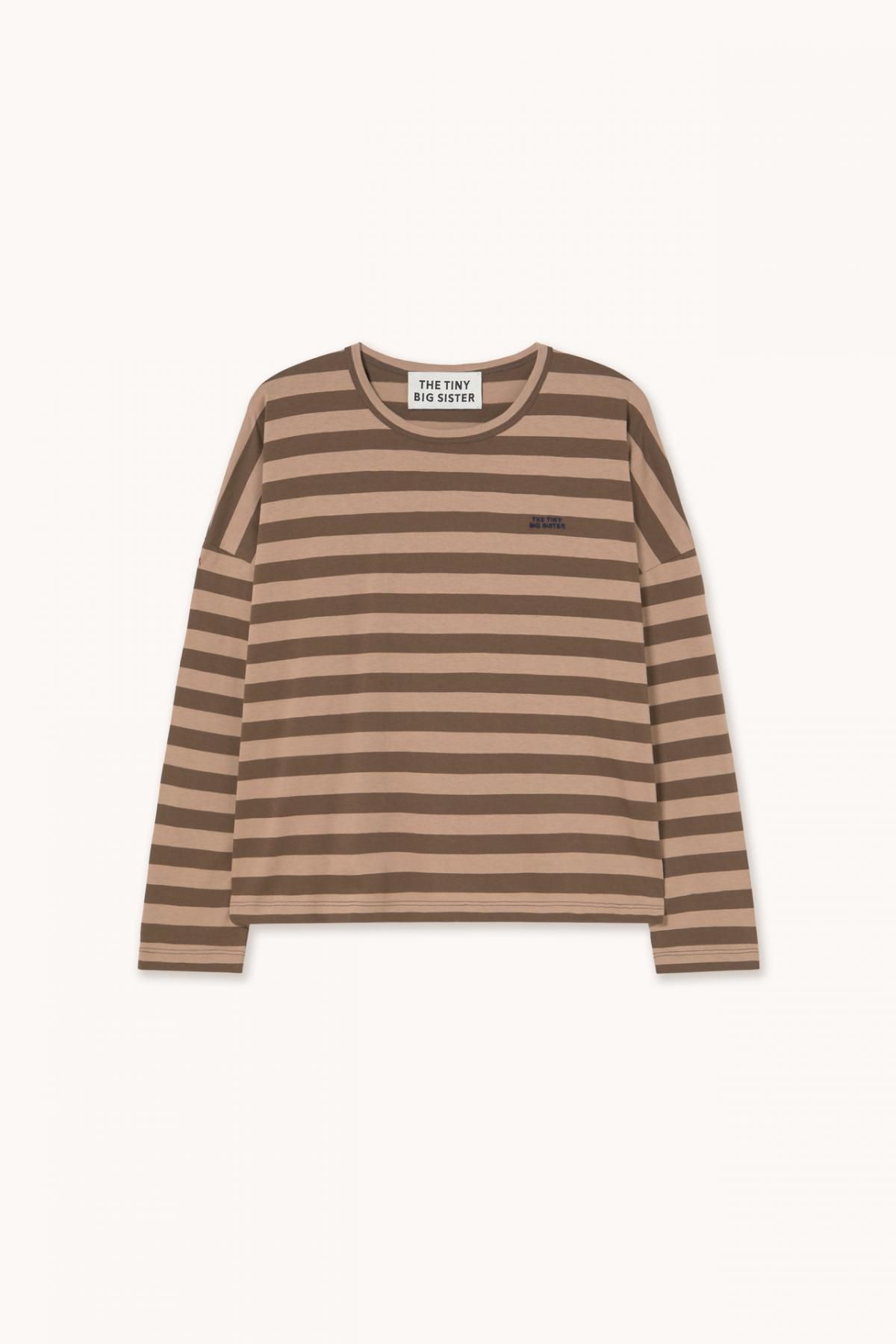 타이니코튼 카카오 카라멜 스트라이프 라운드넥 긴팔 티셔츠 AW25-777S45 CACAO/CARAMEL - 상품 이미지