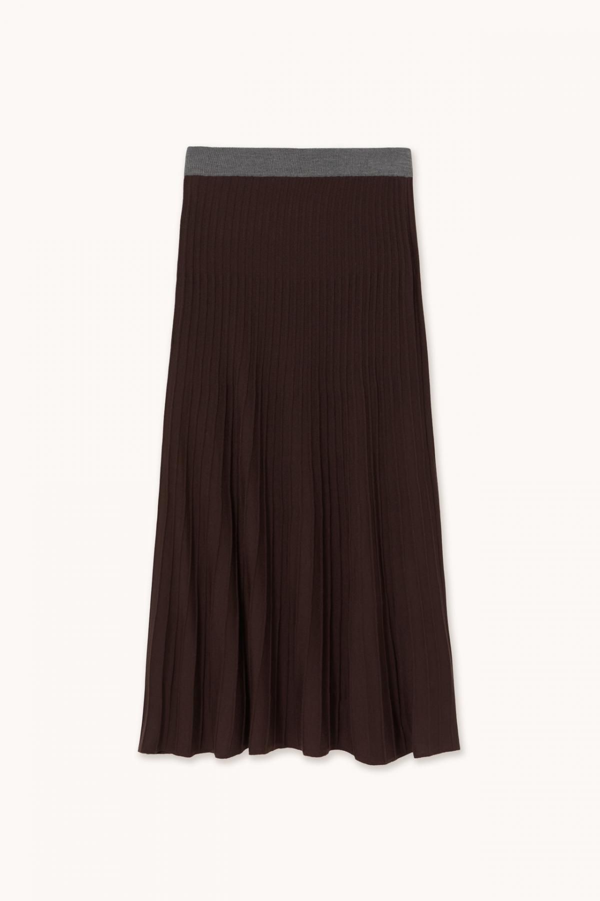 타이니코튼 테크니컬 배색 버튼 다크브라운 미디 스커트 AW25-693M05 ONE COLOR - 상세 이미지 2