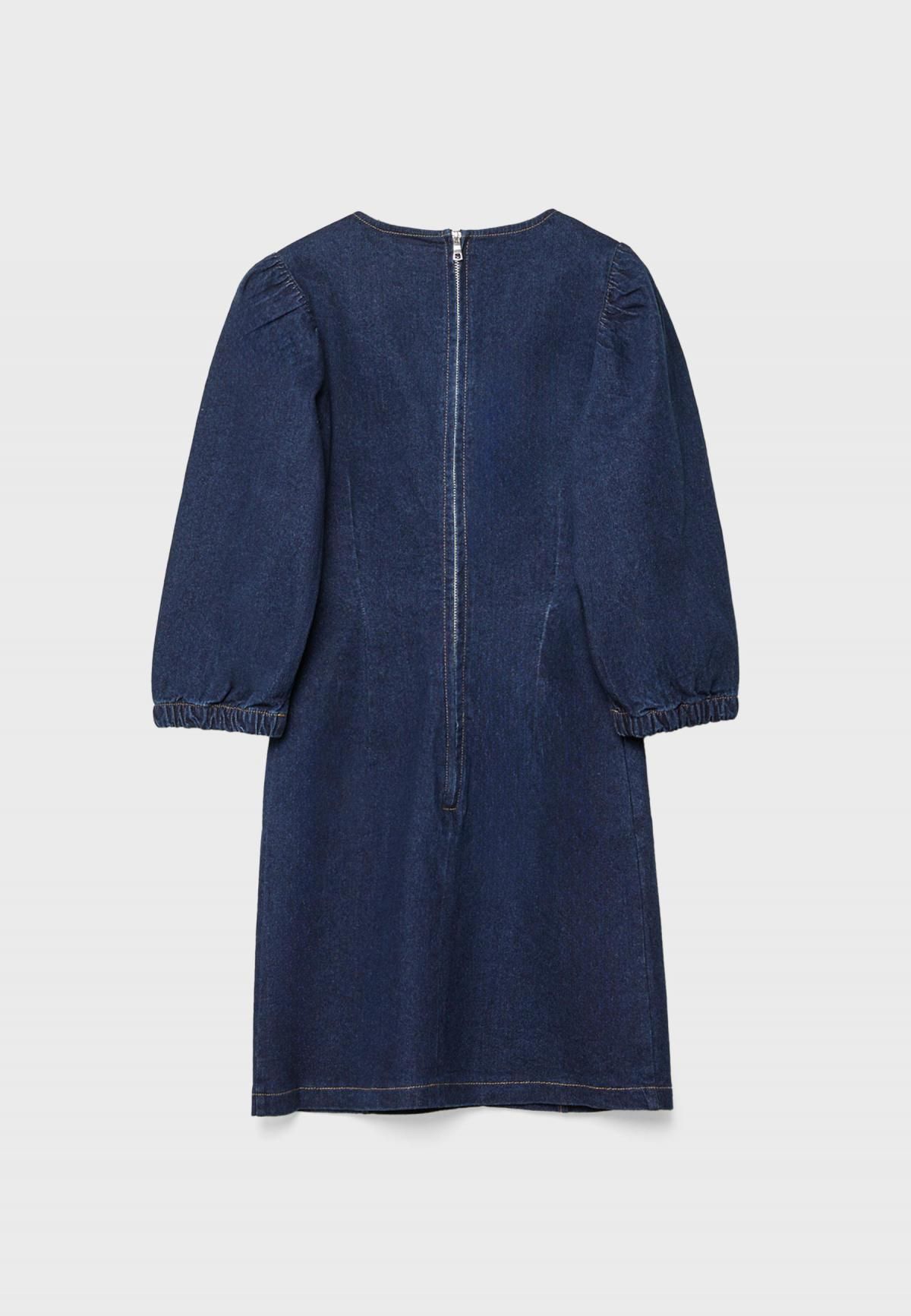 스트라디바리우스 데님 브이넥 퍼프 슬리브 미니 원피스 6264/559 OVERDYED BLUE DENIM - 상세 이미지 2