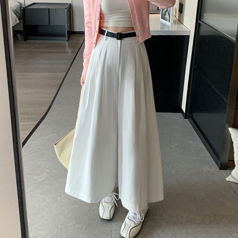 여성 하이웨이스트 와이드팬츠 가을 신상 워시드 코튼 캐주얼 슬림핏 통바지 스타일리시한 데일리웨어 편안한 착용감 9부 디자인 - 상품 이미지