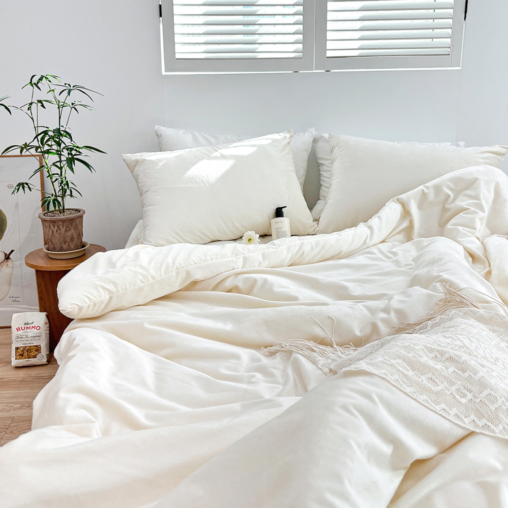 포근한 윈터테일 리버서블 겨울 밍크 극세사 옥수수솜 무봉제 차렵이불 세트 베어 아이보리, Q패드세트(이불+베개커버+침대패드)