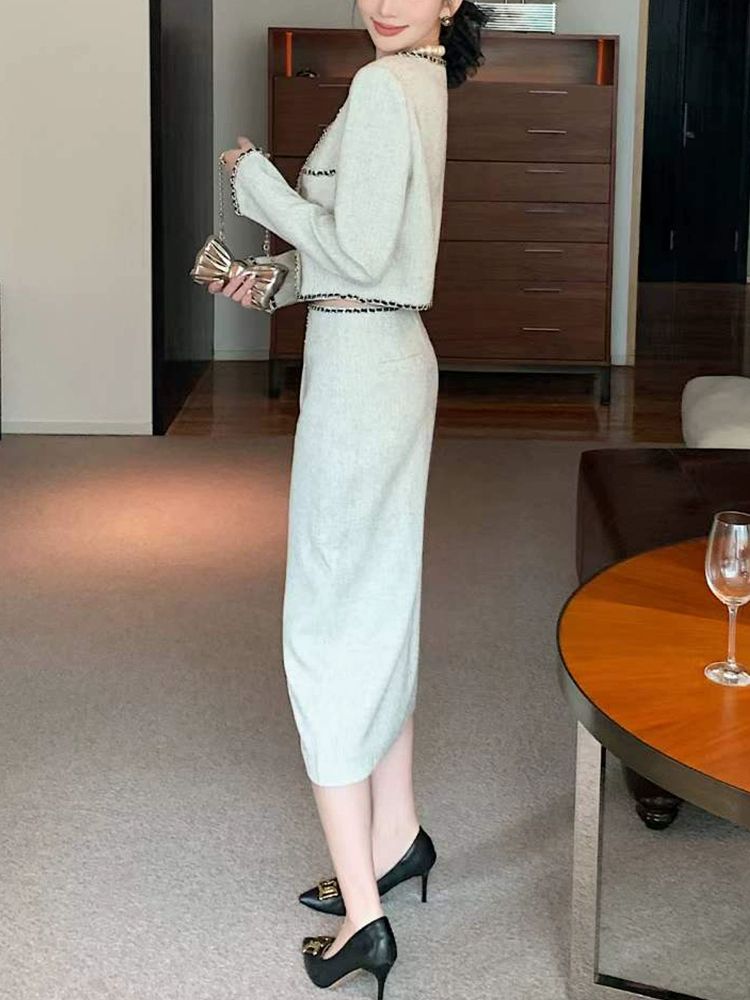 가을 스퀘어넥투피스세트 셋업 크롭자켓 결혼식 하객룩 베이지화이트 S 추천 체중 40-47.5kg - 상세 이미지 4