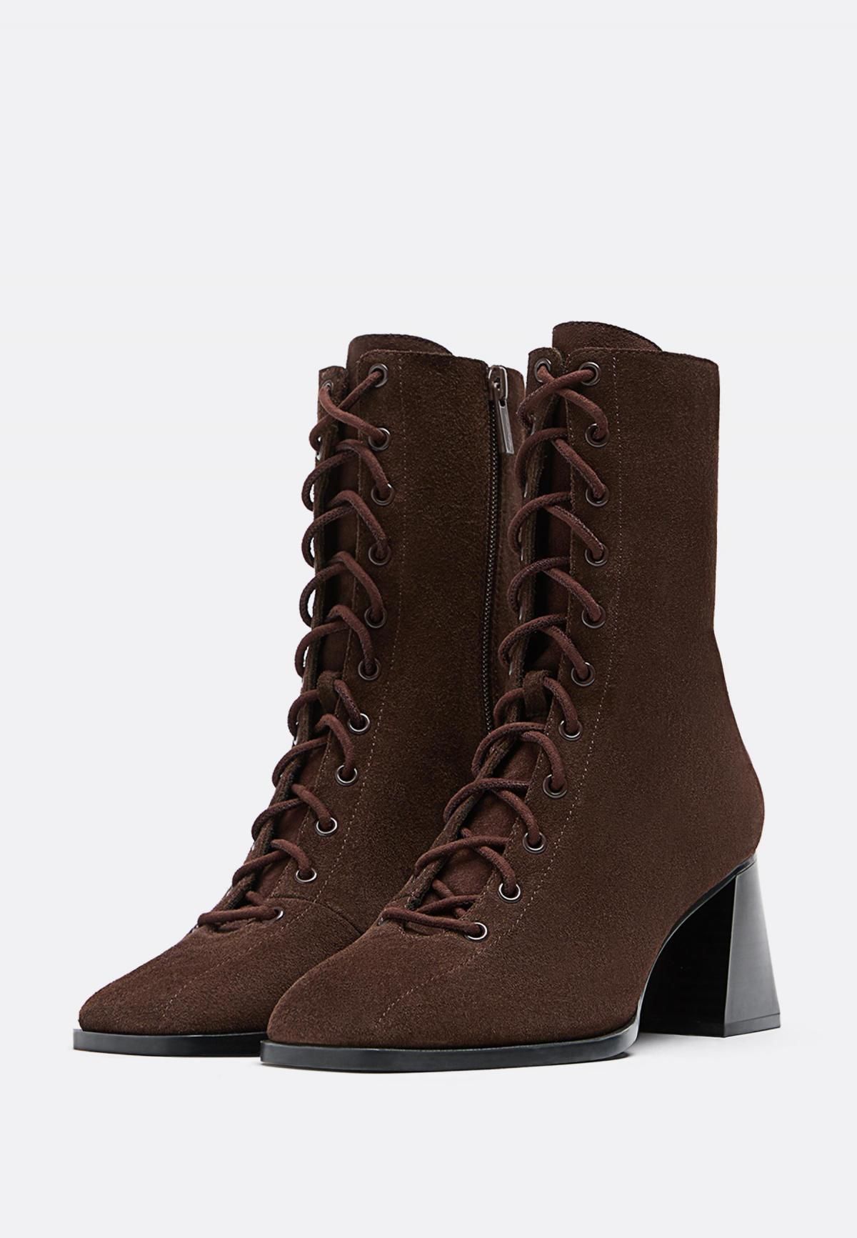 스트라디바리우스 트렌디 레이스업 레더 하이힐 앵클부츠 9949/678 BROWN - 상세 이미지 2