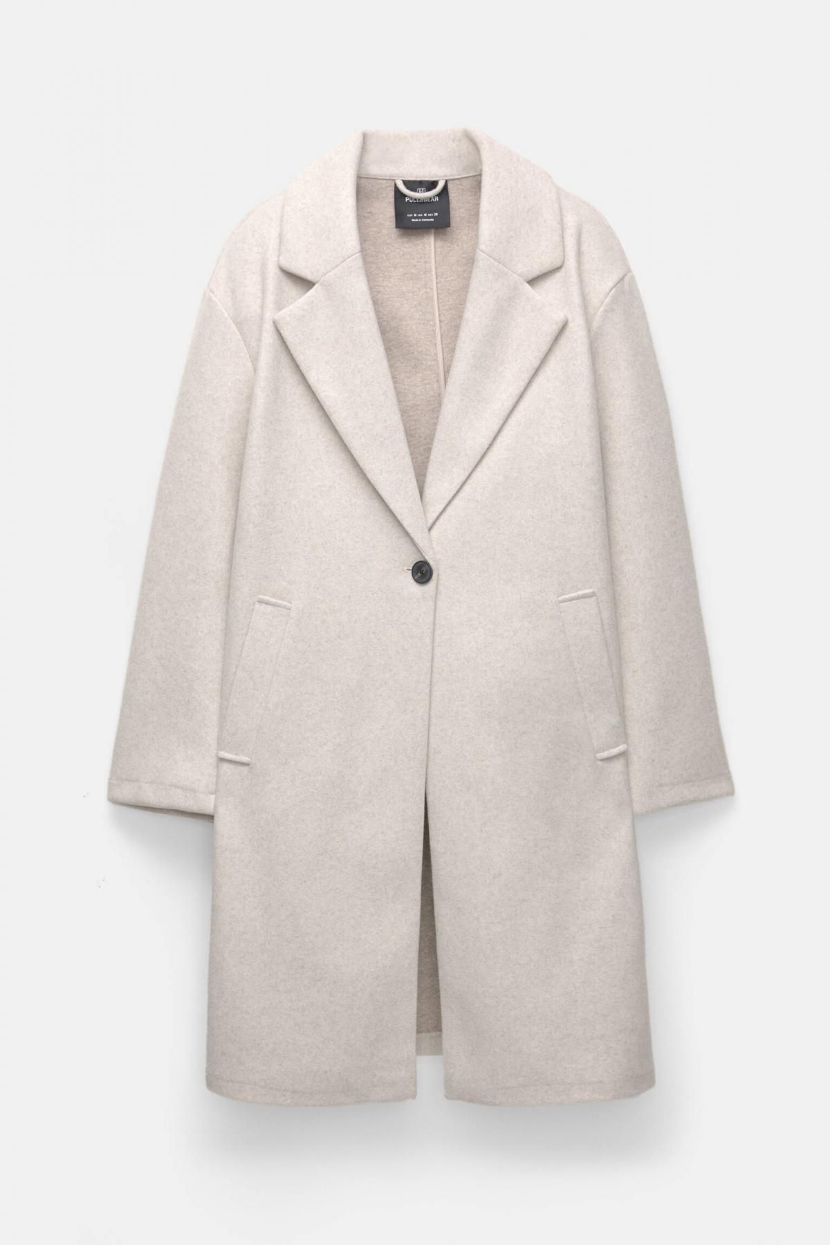 풀앤베어 미니멀 오버핏 펠트 텍스처 싱글버튼 롱 코트 7800/305 BEIGE MARL - 메인 이미지
