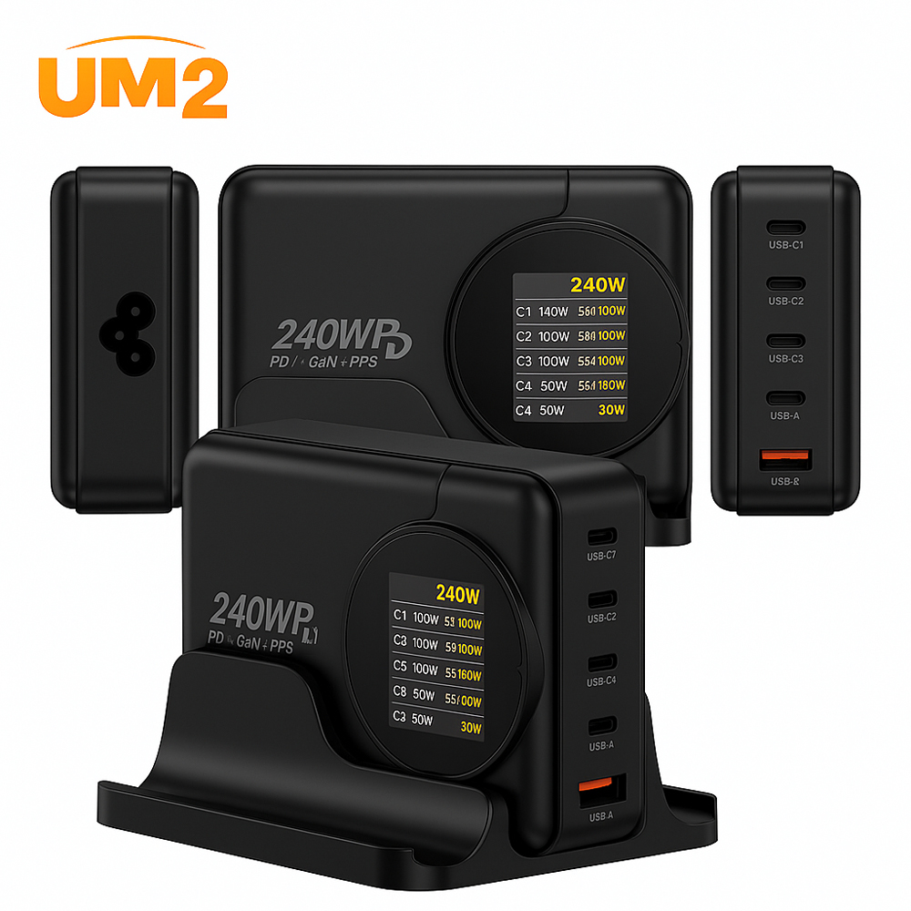 UM2 GAN2 240W PD3.1 초고속 멀티 충전기 접지형 5포트 고속충전 LCD - 상세 이미지 4