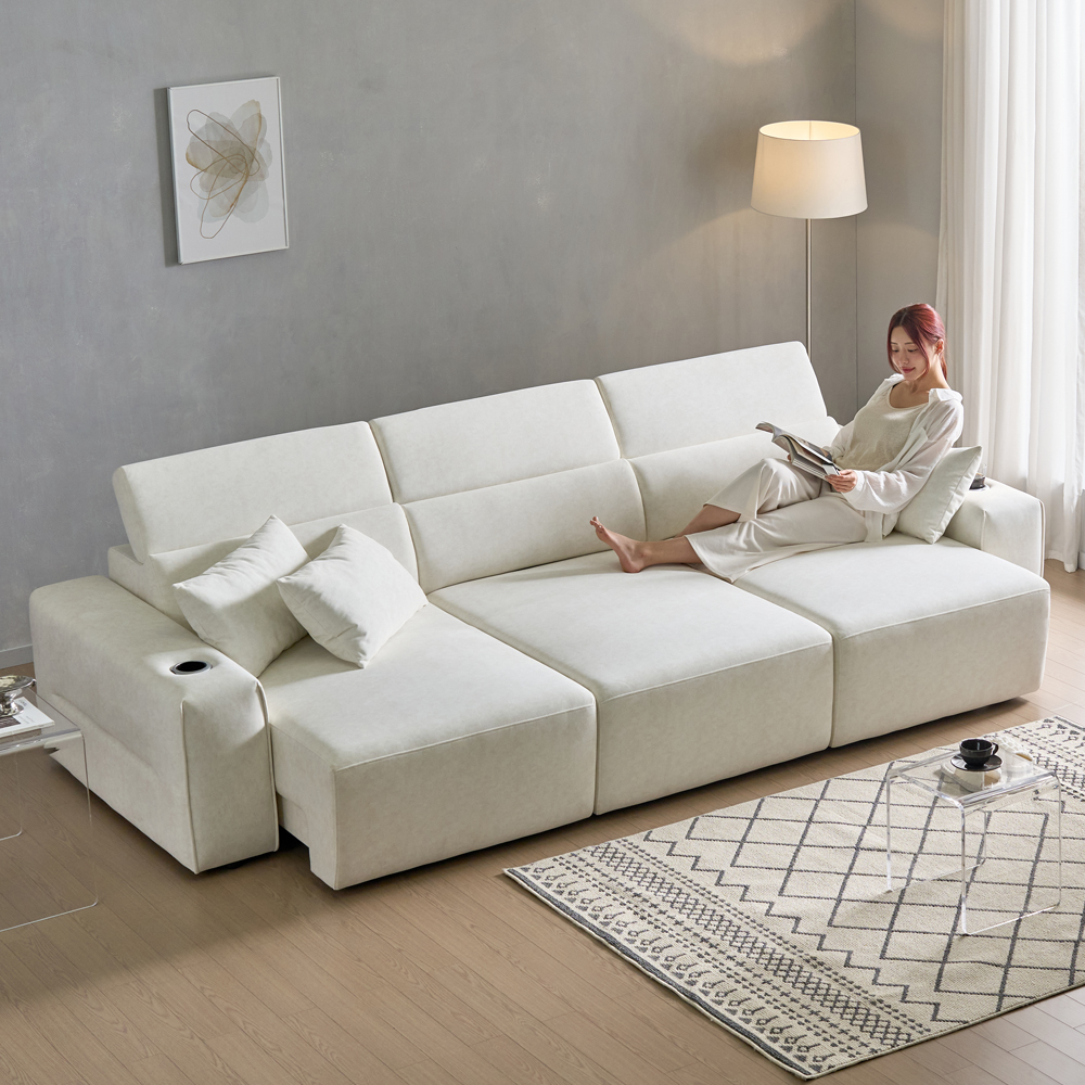 세인트블랑 릴렉시아 슬라이드 모션 아쿠아텍스 리클라이너 확장 패브릭 소파 아이보리, 4인용