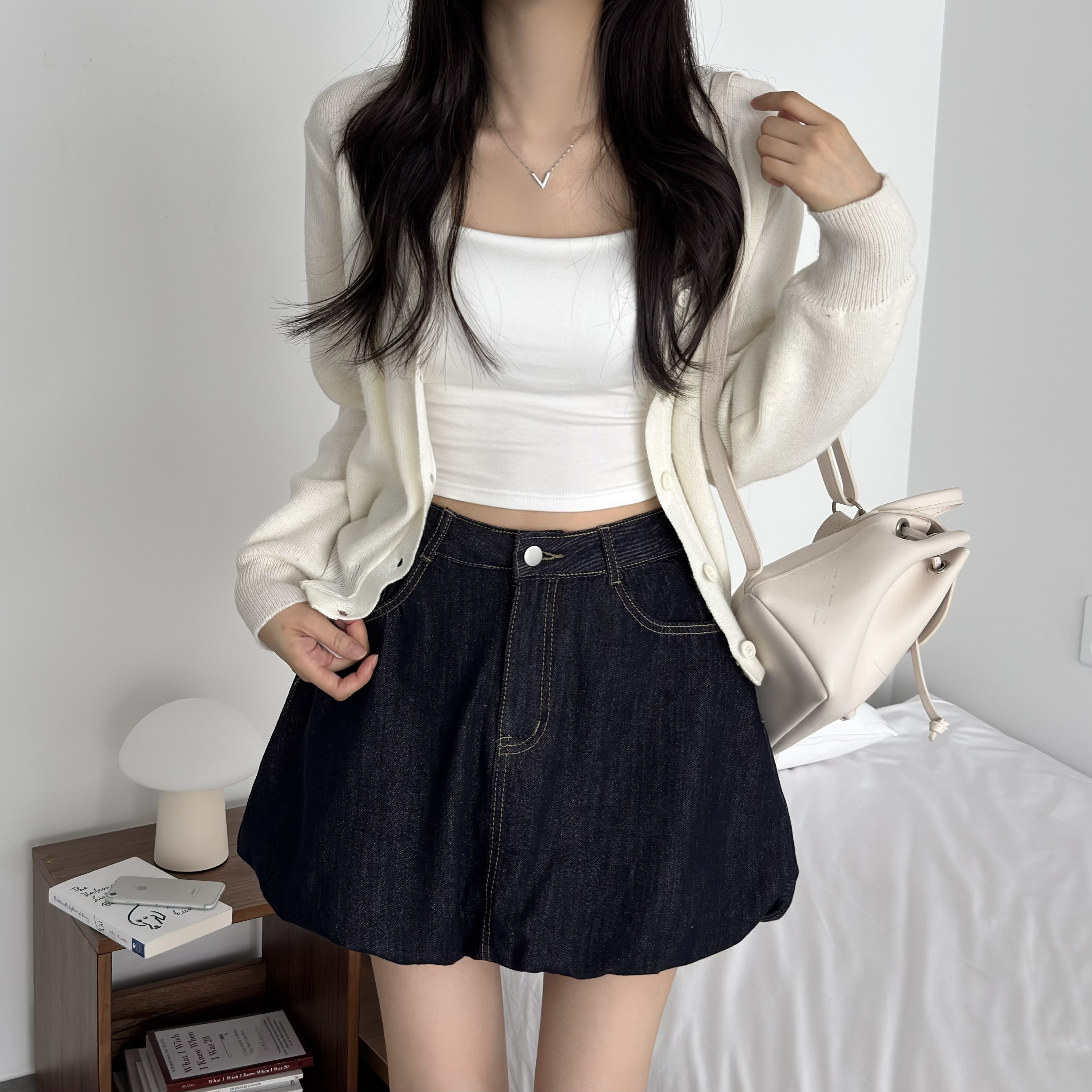 사계절 여성 논페이드 데님 치마 생지 데님 스커트 - 상세 이미지 4