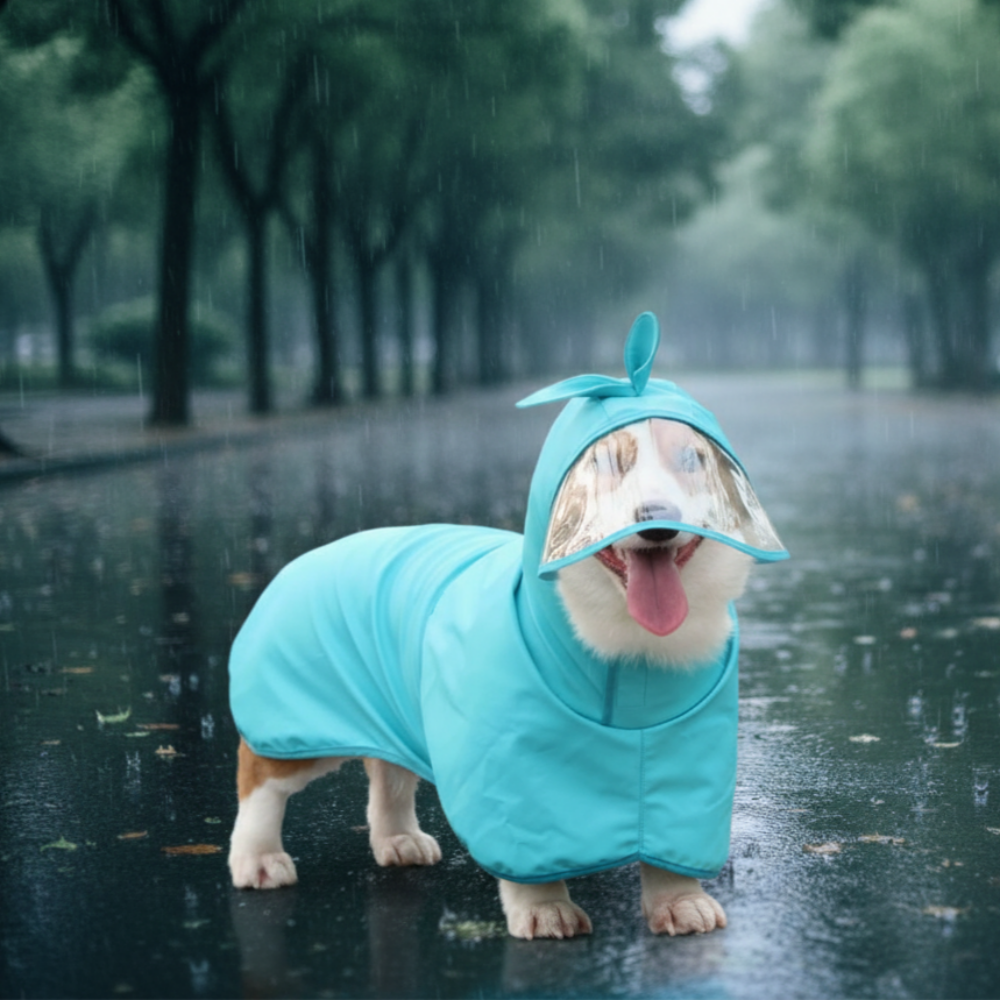 위드레오 강아지 판쵸형 우비 웰시코기우비 블루 M