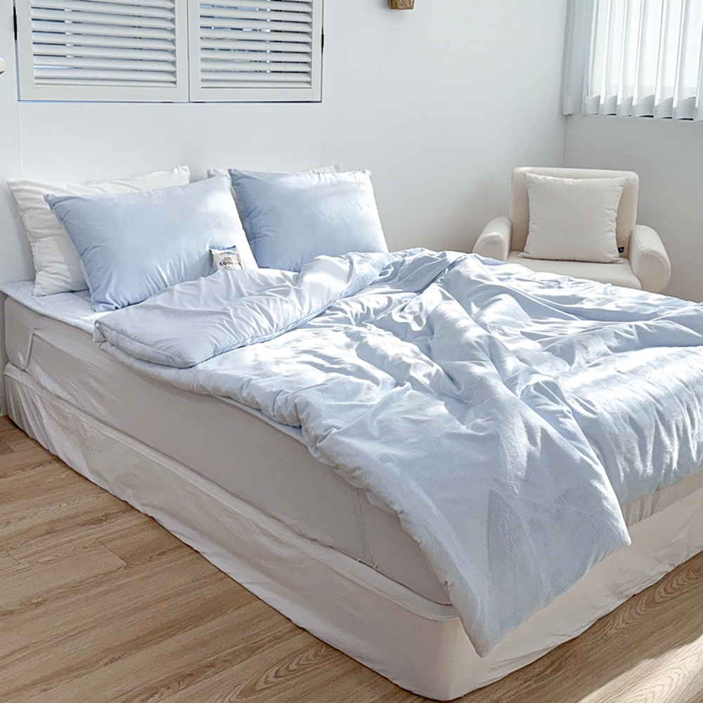 포근한 윈터테일 리버서블 겨울 밍크 극세사 옥수수솜 무봉제 차렵이불 세트 세레니티 블루, DK패드세트(이불+베개커버+침대패드)
