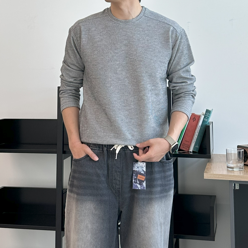 남자 긴팔티 빅사이즈 오버핏 흰색 이너 티셔츠 - 상세 이미지 3