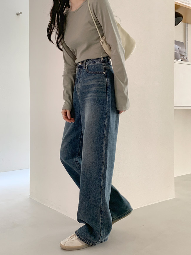 캣브러쉬 워싱 하이웨스트 와이드 데님 팬츠 ps5382 - 상세 이미지 5