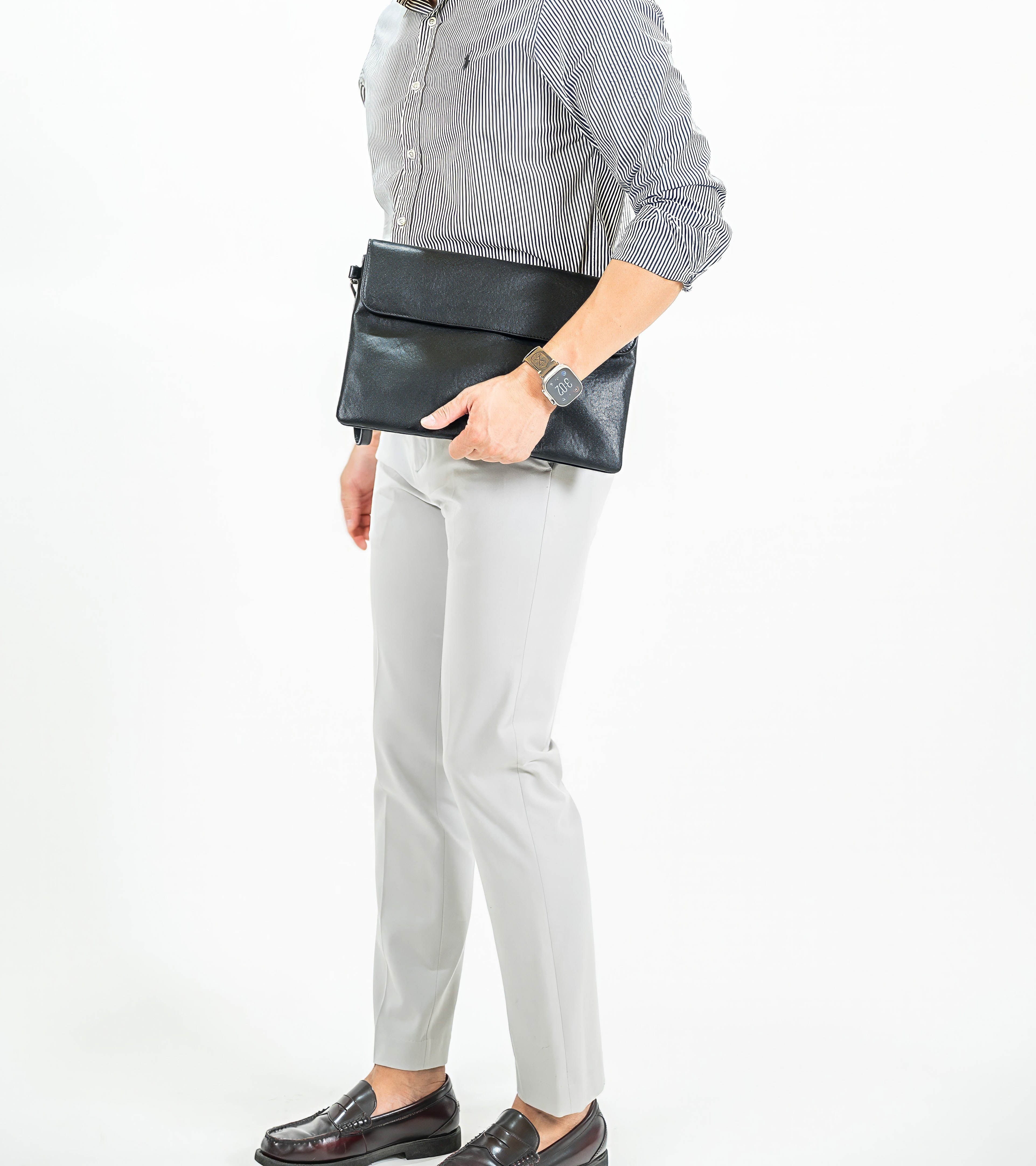 이므 남자 천연가죽 스트랩 손가방 핸드백 파우치