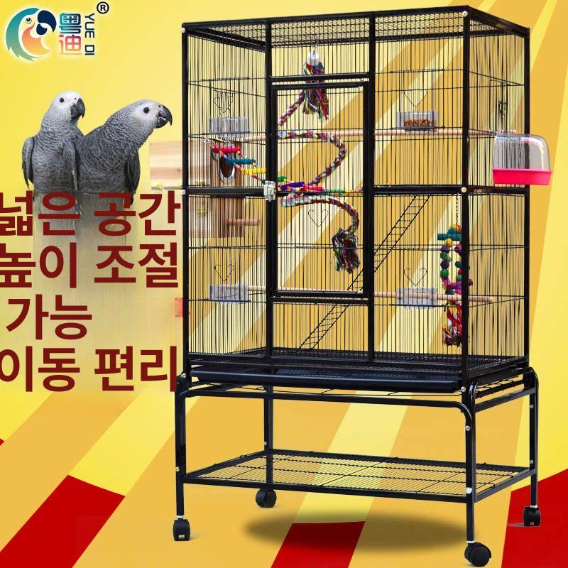 앵무새 케이지 새장 이동식 새둥지 대형 투명 철장 이동장 회색앵무 사육장 블랙 기본 - 상세 이미지 4