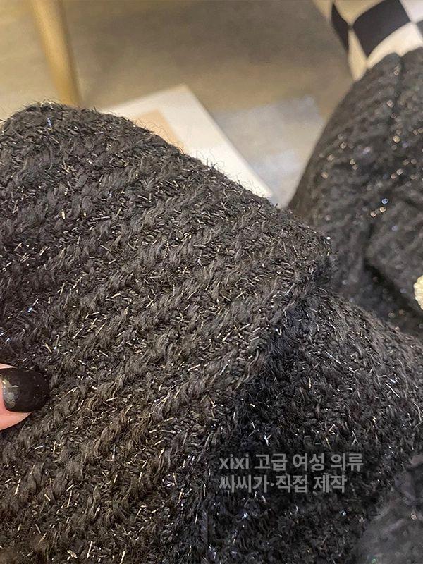 트위드자켓스커트 하객룩투피스세트  크롭자켓 스커트 고급검정 단면 재고 즉시 발송 M 추천 40.0-52.5kg - 상세 이미지 4