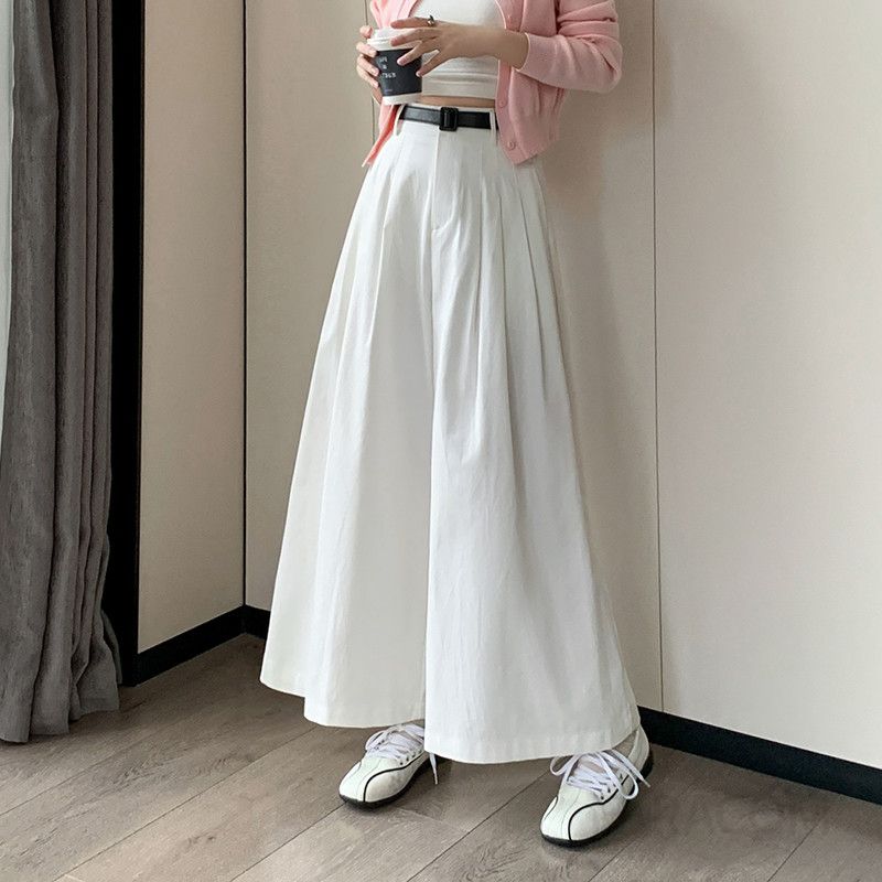 여성 하이웨이스트 와이드팬츠 가을 신상 워시드 코튼 캐주얼 슬림핏 통바지 스타일리시한 데일리웨어 편안한 착용감 9부 디자인 - 상세 이미지 3