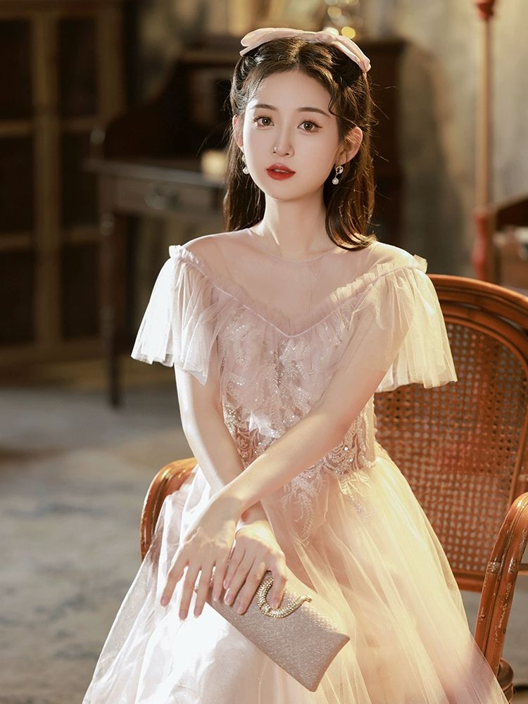 플러스사이즈돌맘드레스 연주회 결혼식 예술제행사 셀프웨딩 핑크 롱 XS - 상세 이미지 5