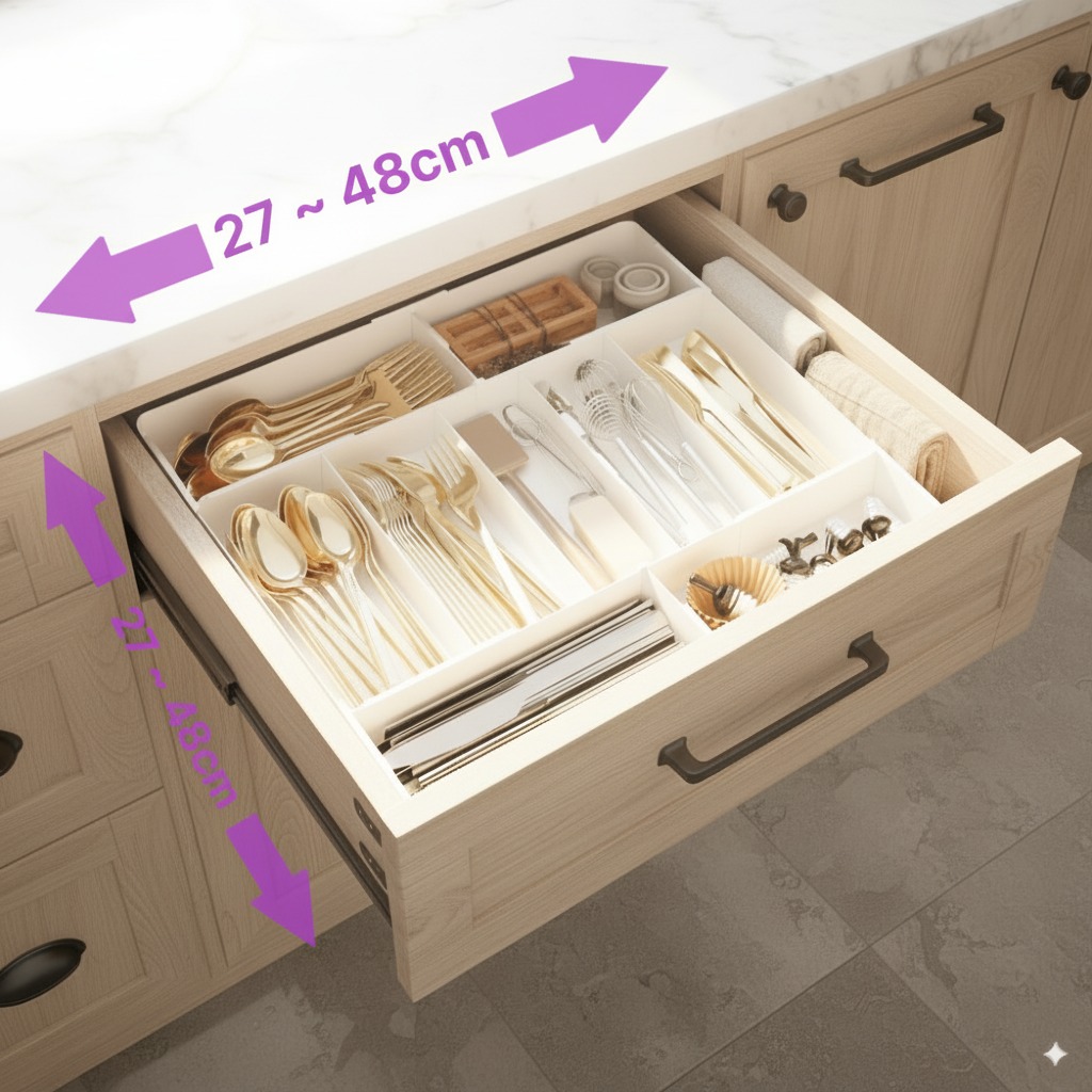 수저 정리함 분리함 씽크대 주방 수납 정리 트레이 길이조절 확장가능 - 상세 이미지 2
