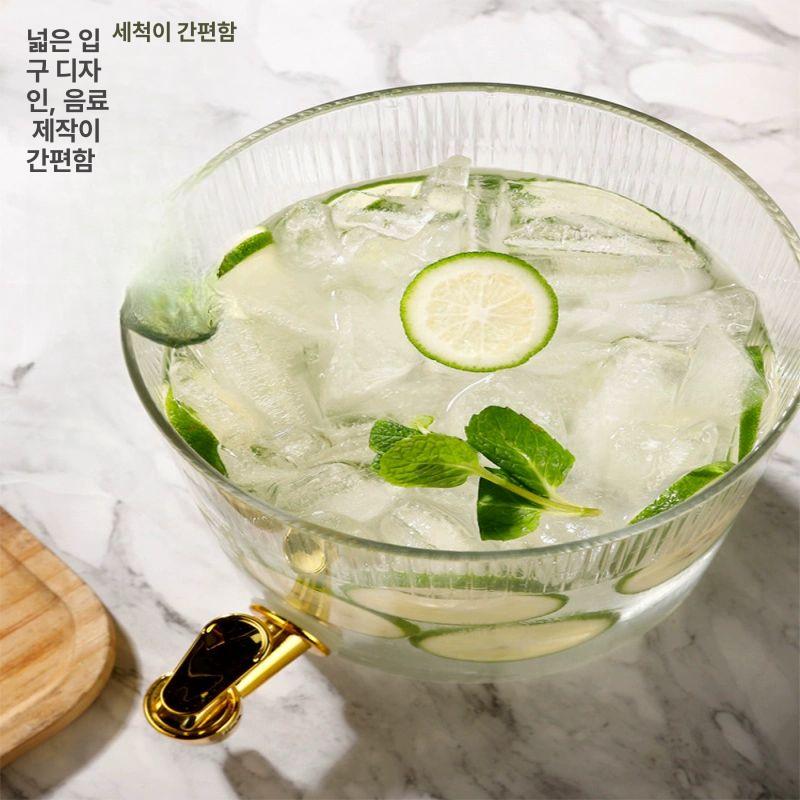 수정과 식혜 냉수통 디스펜서 음료 냉음료 쥬스 조식 식당 후식 주스 업소용 뷔페 부페 세로 패턴 4L+세라믹 커버가 있는 - 상세 이미지 5