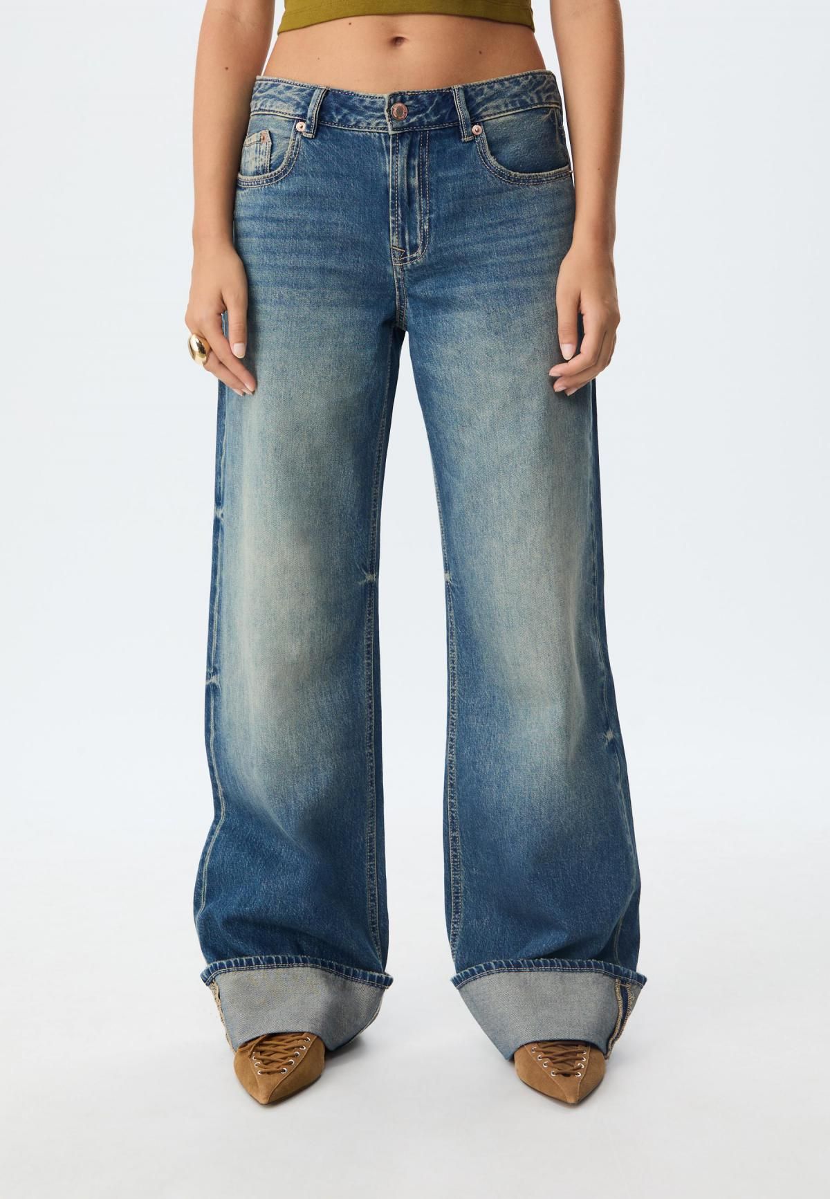 스트라디바리우스 로우라이즈 와이드핏 데님 청바지 1441/899 MEDIUM BLUE DENIM - 상품 이미지