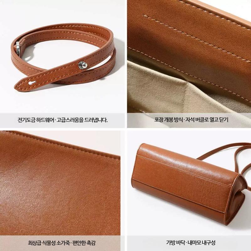 여성용 소가죽 숄더백 프랑스 스타일 심플한 디자인 데일리 핸드백 고급스러운 식물성 태닝 가죽 메신저 가방 - 상세 이미지 4