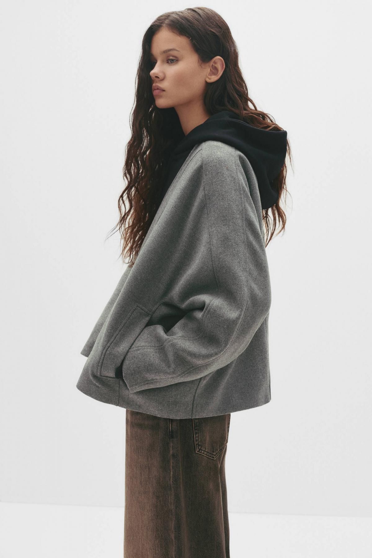 풀앤베어 울블렌드 볼륨 소매 숏 기모노 코트 7800/412 MEDIUM GREY - 상세 이미지 2