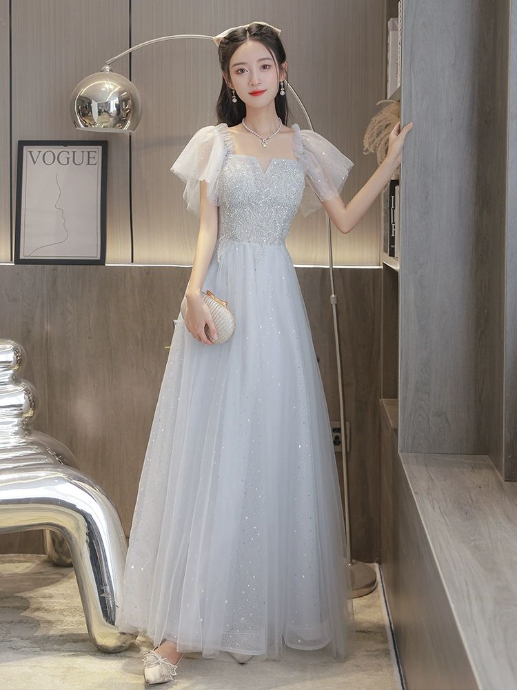 플러스사이즈돌맘드레스 연주회복 셀프웨딩 이브닝드레스 실버그레이 미디엄 8110 XS - 상세 이미지 3