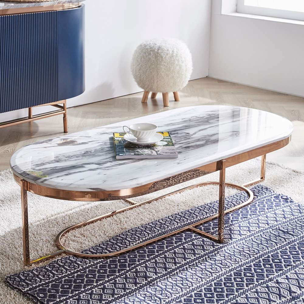 스코나 아먼드 스텐 로즈골드 대리석 거실 소파 테이블 좌탁
