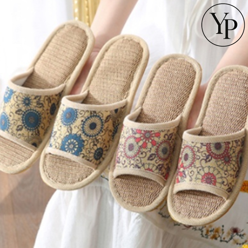 왕골 무소음 실내화 손님용 교회 어린이집 학원 플라워 린넨 층간소음 방지 거실화 슬리퍼