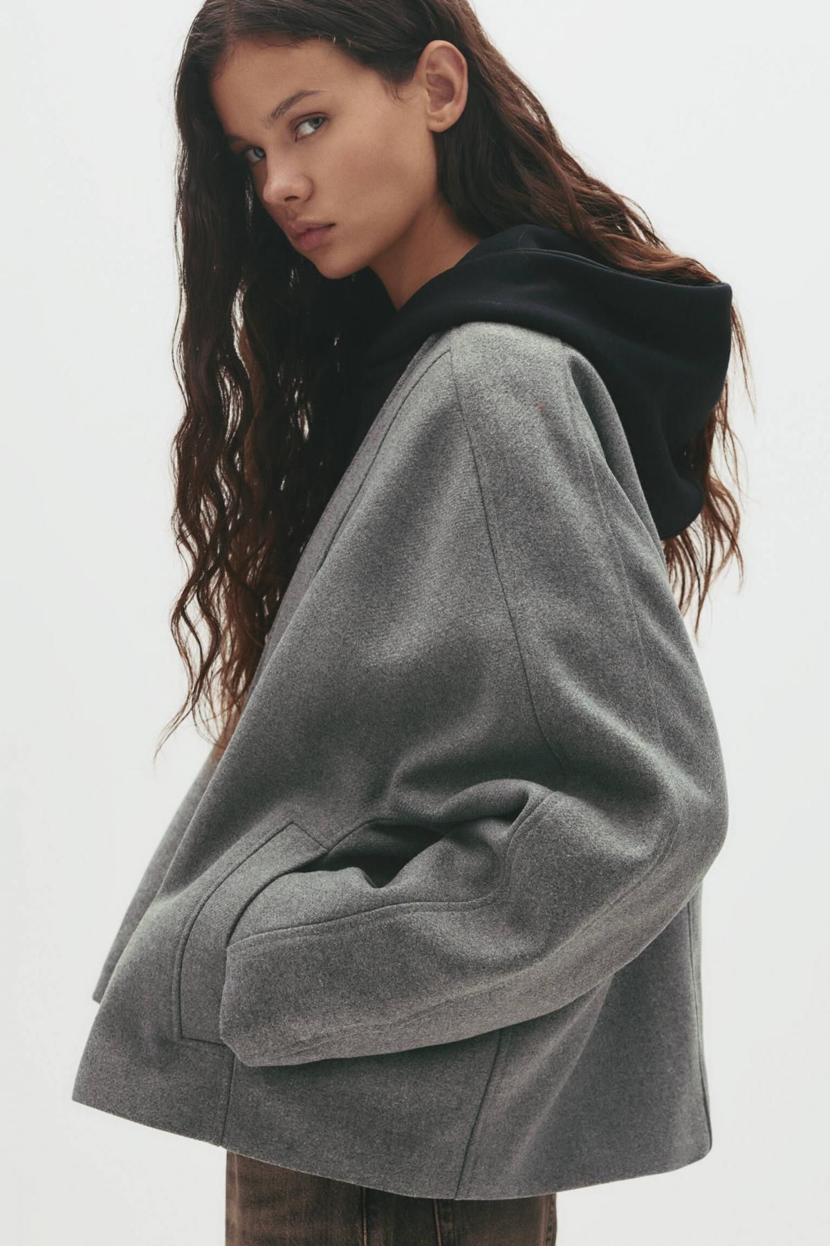 풀앤베어 울블렌드 볼륨 소매 숏 기모노 코트 7800/412 MEDIUM GREY - 상세 이미지 5