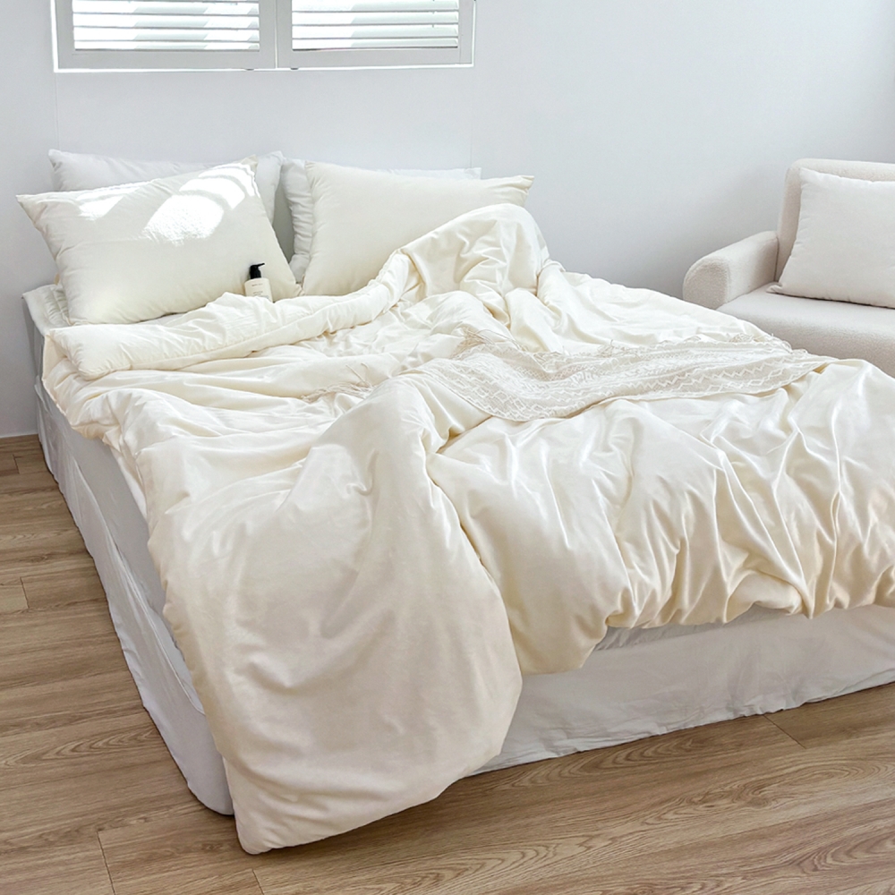 포근한 윈터테일 리버서블 겨울 밍크 극세사 옥수수솜 무봉제 차렵이불 세트 베어 아이보리, Q패드세트(이불+베개커버+침대패드)