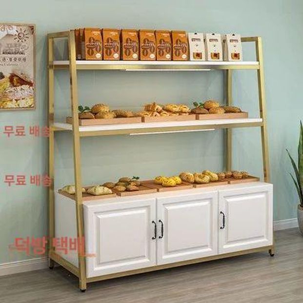 빵매대 빵다이 매대 디스플레이 선반 이동식 빵집 철제선반 과자 쿠키진열대 80x40x1.45m 검정+연한 - 상세 이미지 2