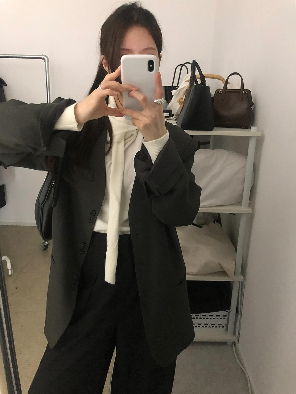 비든 여성 가을 오버핏 루즈핏 노카라 자켓 - 상세 이미지 2