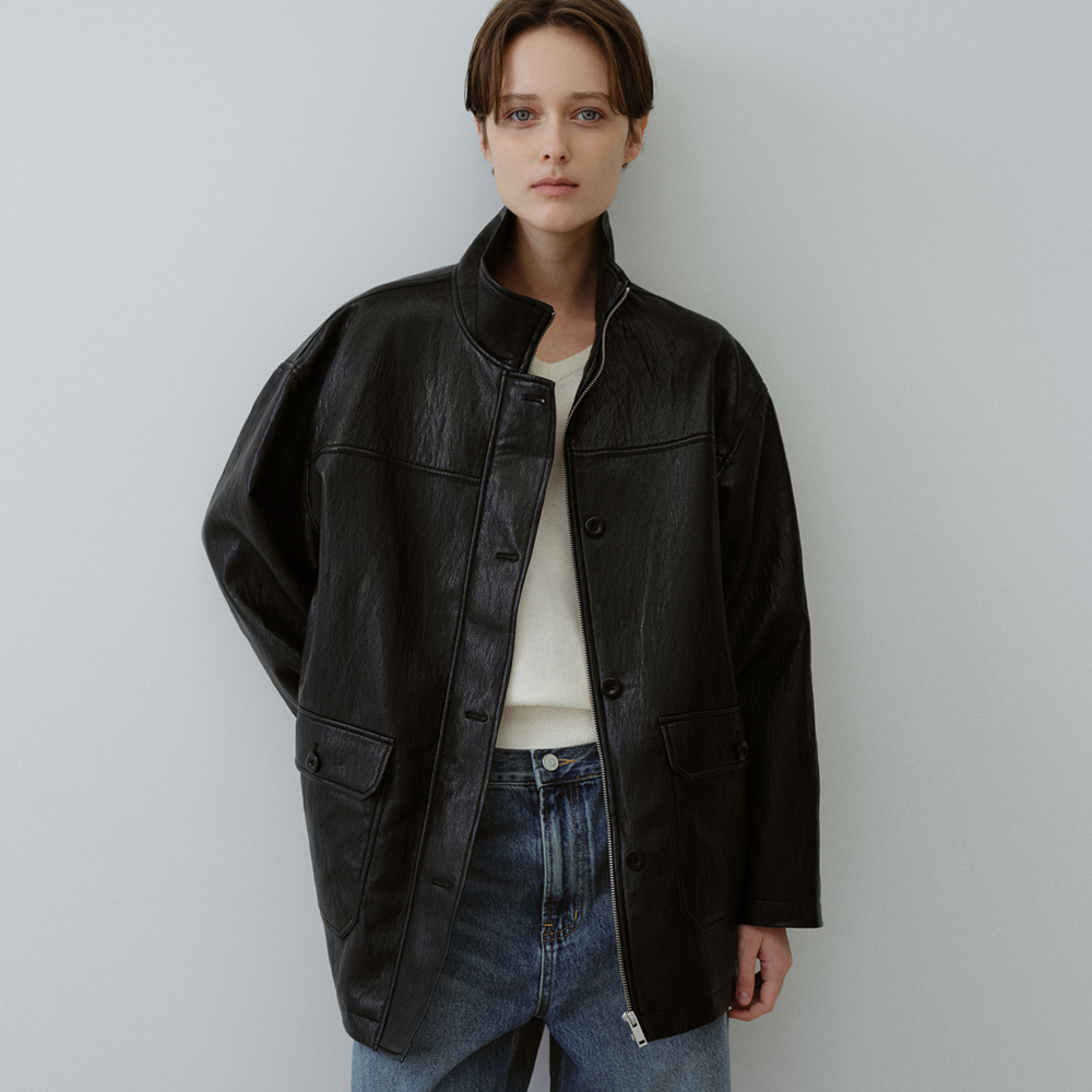 [블루브릭] Leather work jacket (black) - 상품 이미지