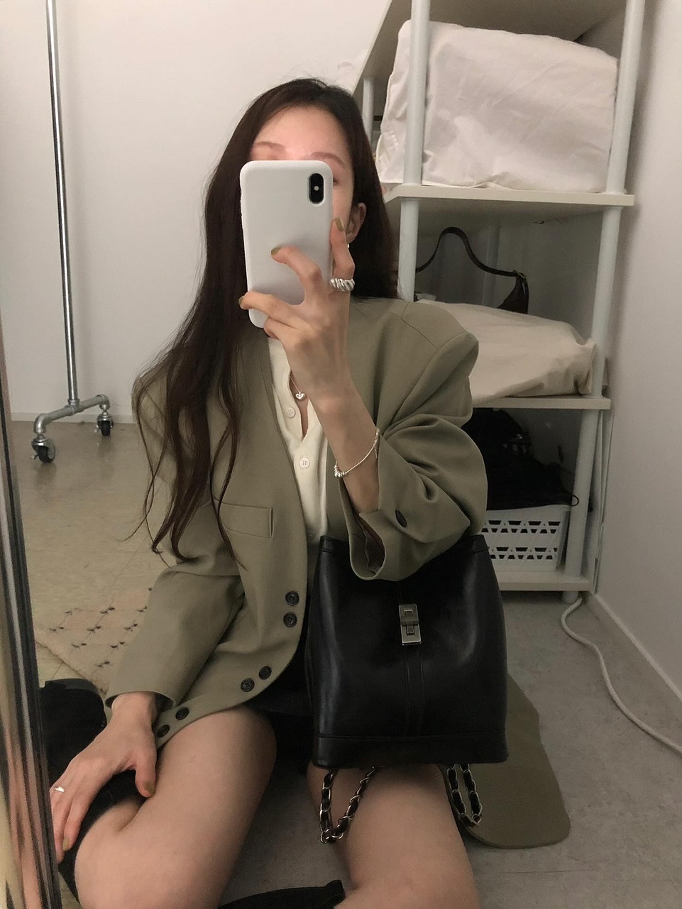 비든 여성 가을 오버핏 루즈핏 노카라 자켓 - 상품 이미지