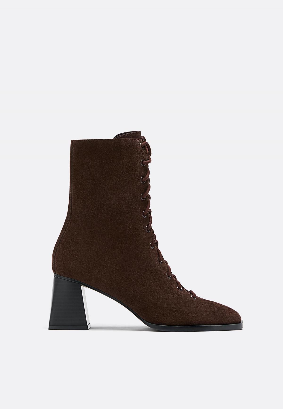 스트라디바리우스 트렌디 레이스업 레더 하이힐 앵클부츠 9949/678 BROWN - 상품 이미지