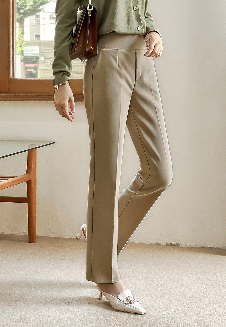 기장맞춤 마법보정밴딩 스판 여성슬렉스 와이드 부츠컷 여성정장바지 가을 일자핏팬츠 - 상세 이미지 5