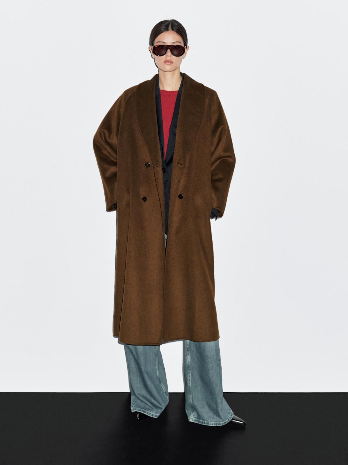 마시모두띠 오버핏 더블버튼 울블렌드 브라운 롱코트 6445/995 CARAMEL - 상세 이미지 2