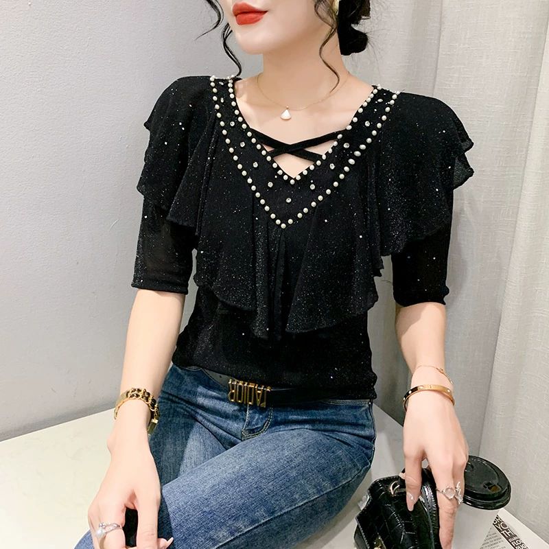 라인댄스 줌바 댄스복 힙스카프 큐빅포인트탑 밸리 상의 사교 살사 댄스스포츠 블루 L - 상세 이미지 2