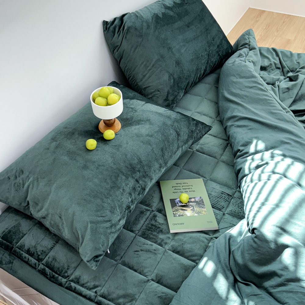 포근한 윈터테일 리버서블 겨울 밍크 극세사 옥수수솜 무봉제 차렵이불 세트 에버그린, DK패드세트(이불+베개커버+침대패드)