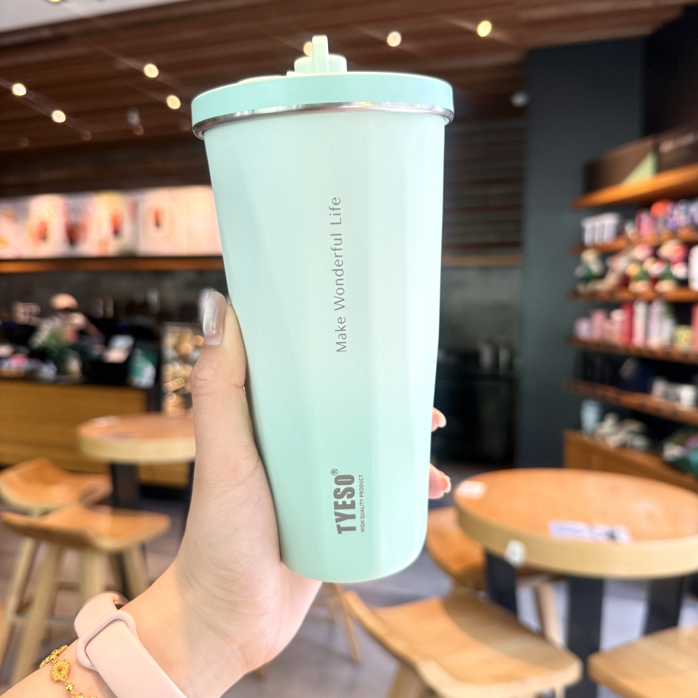 TYESO 스텐 텀블러 올스텐 대용량 텀블러 보냉 보온 빨대 직장인 운동 470ml, 사쿠라 이미지 7