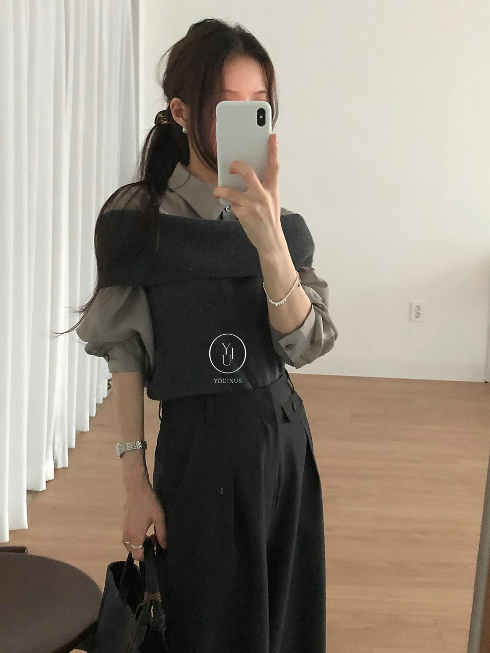 카즌 여성 가을 레이어드 울 오프숄더 뷔스티에 베스트 조끼 - 상품 이미지