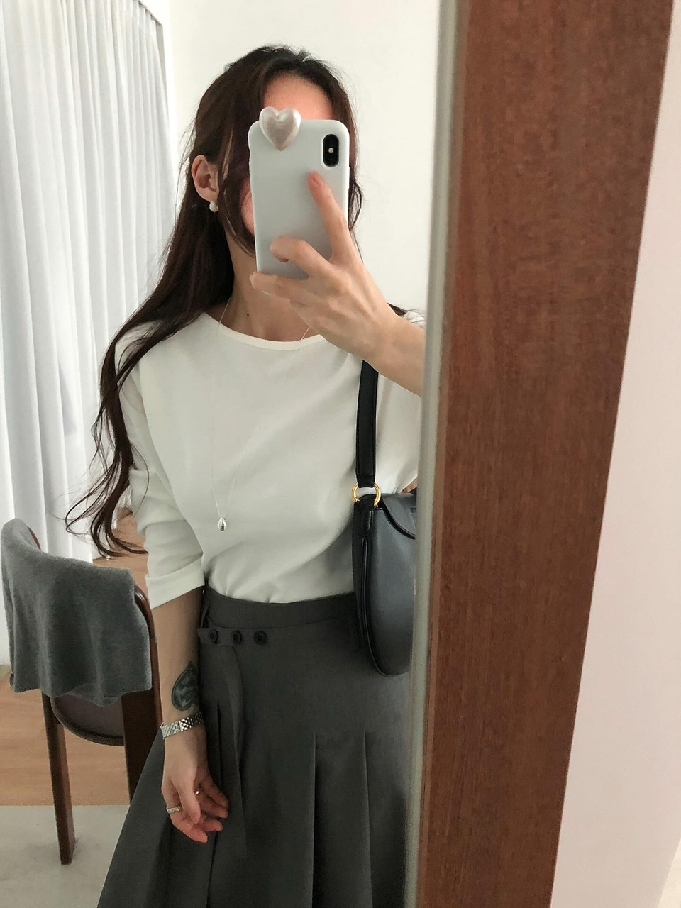 머브 여성 레이어드 이너 라운드 7부 코튼 티셔츠 - 상품 이미지