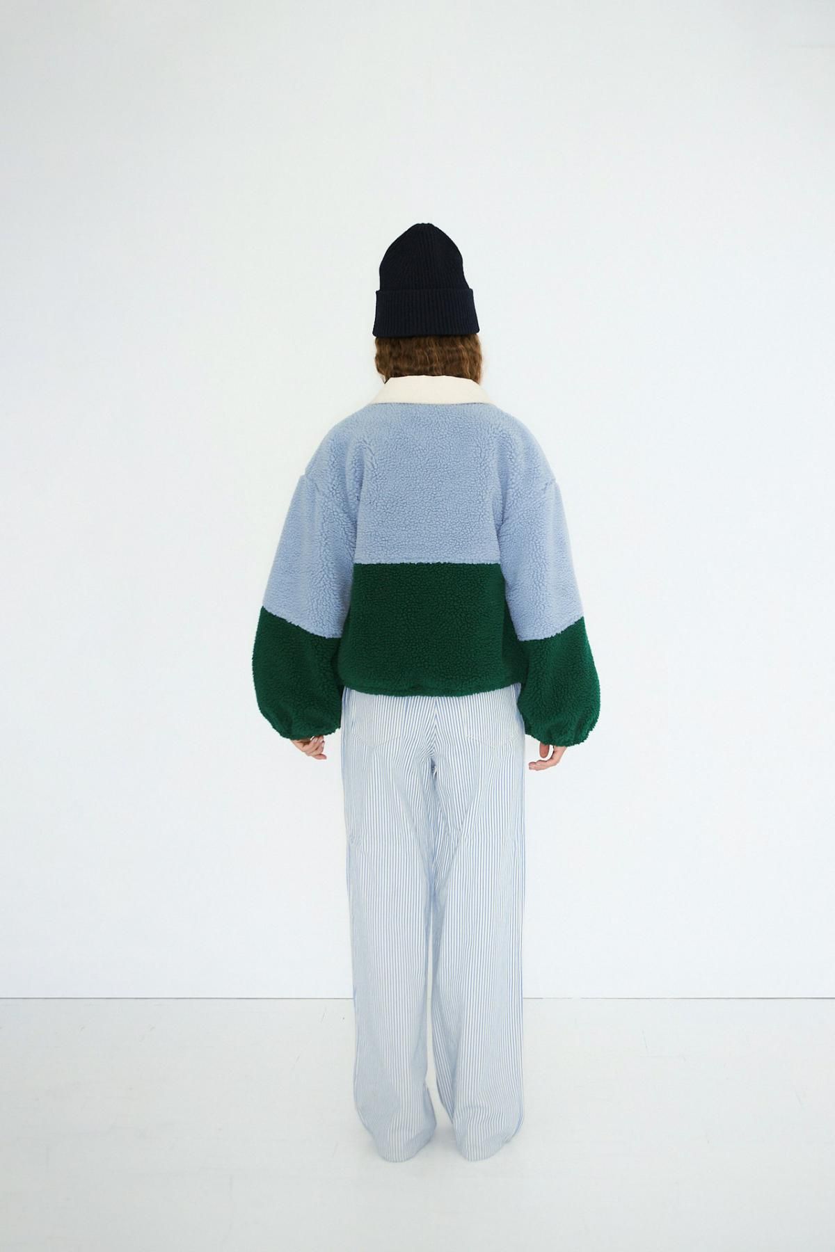 타이니코튼 테크니컬 컬러블록 플리스 집업 재킷 AW25-767S42 WASHED BLUE/DARK GREEN - 상세 이미지 4