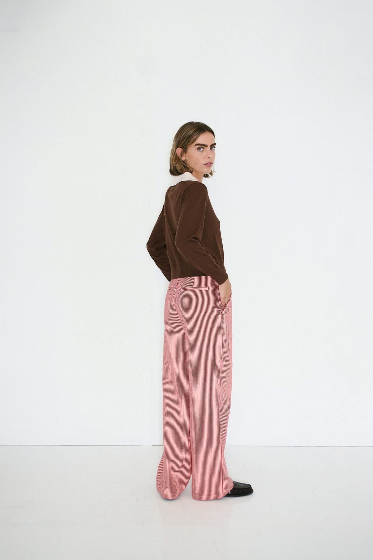 타이니코튼 스트라이프 썸머 레드 와이드 코튼 팬츠 AW25-657J08 SUMMER RED - 상세 이미지 5